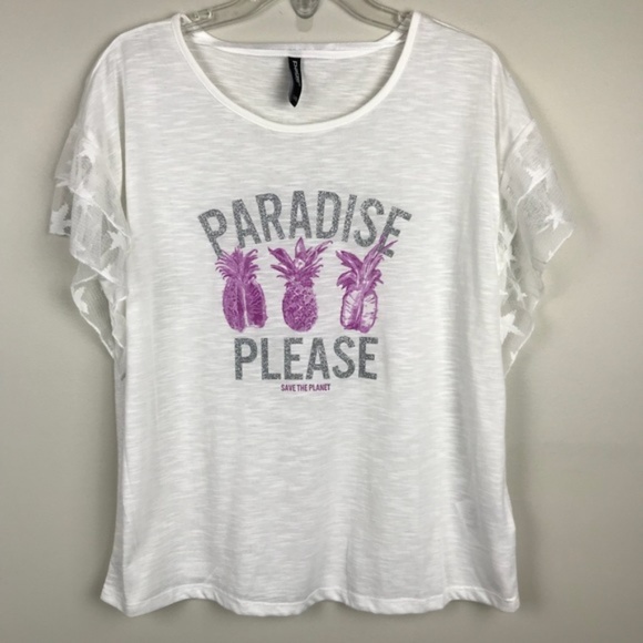 Save the planet graphic tee top lace sleeves XL - Picture 1 of 6